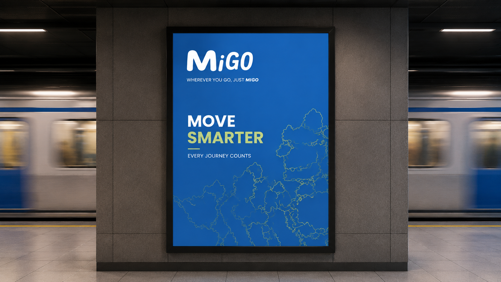 MiGO campaign poster on a metro platform